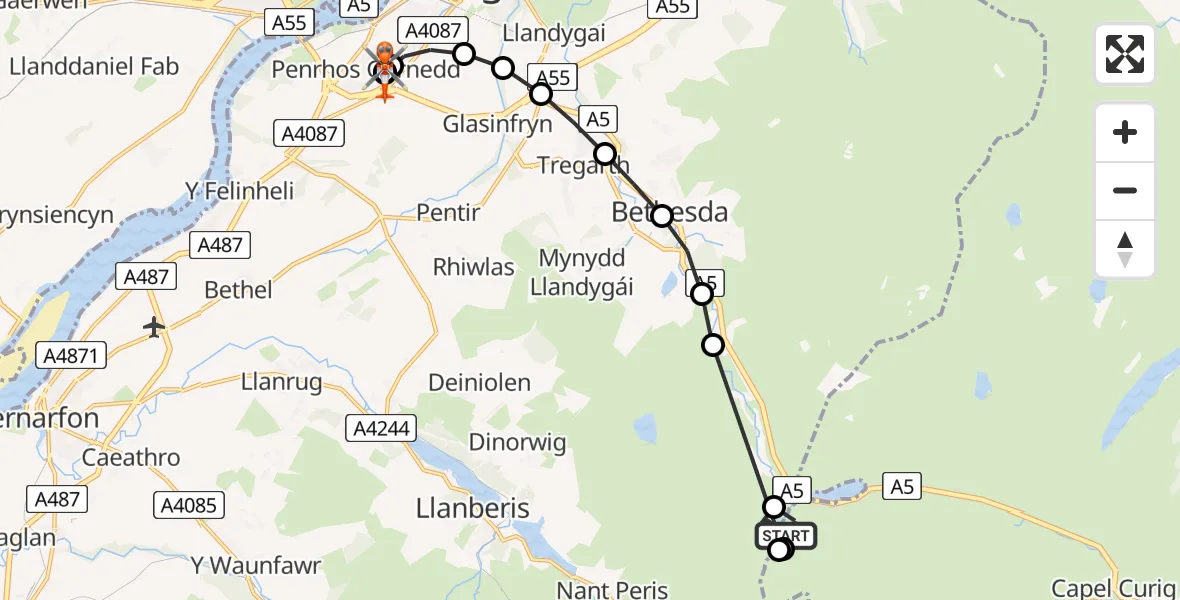 Routekaart van de vlucht: Coastguard Helicopter to Penrhos Garnedd, Penrhos Road