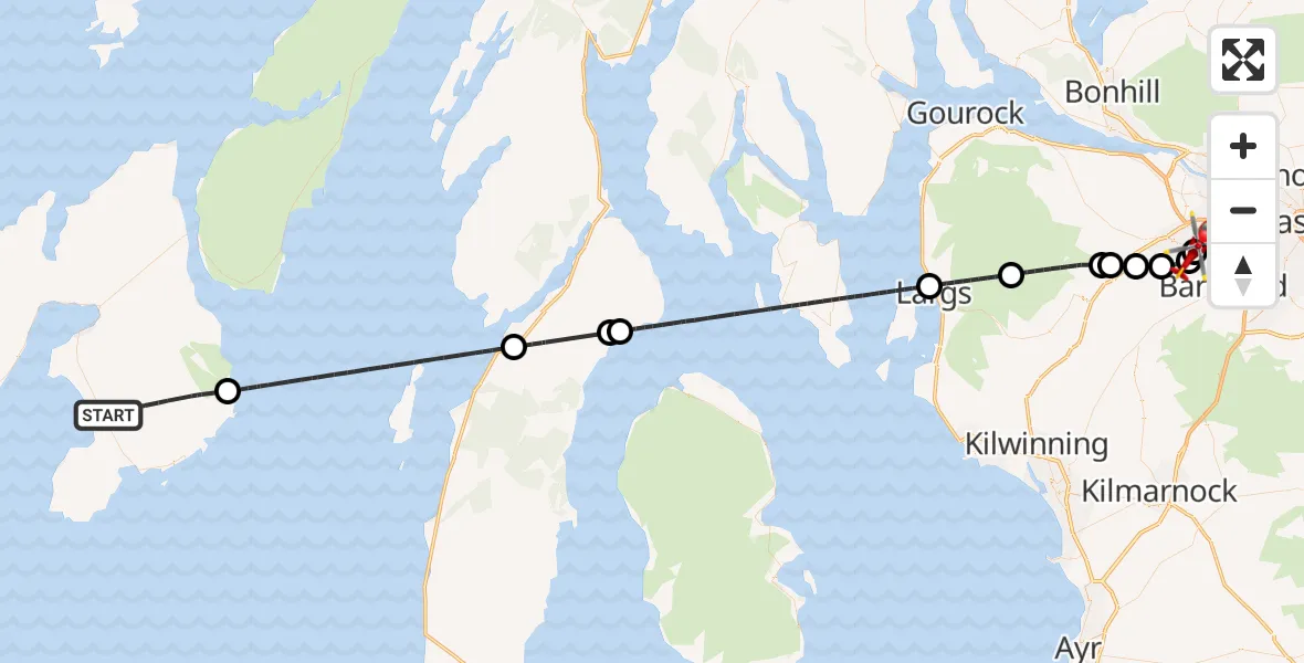 Routekaart van de vlucht: Air Ambulance Helicopter to Royal Alexandria Hospital Paisley, Royal Alexandria Hospital Paisley