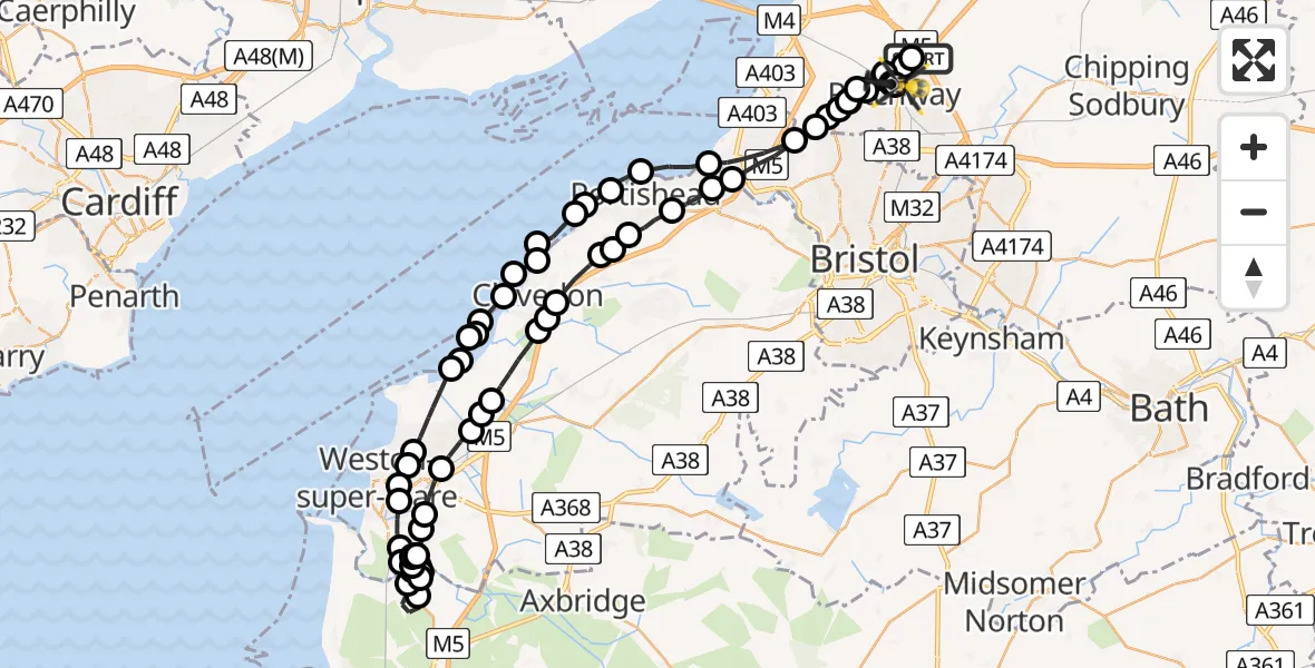 Flight route map: Police Helicopter to Patchway, Waterside Drive