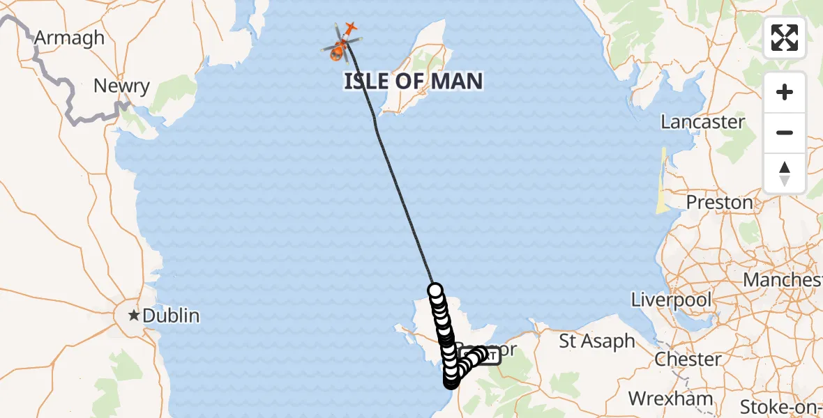 Flight route map: Coastguard Helicopter to Irish Sea, Irish Sea