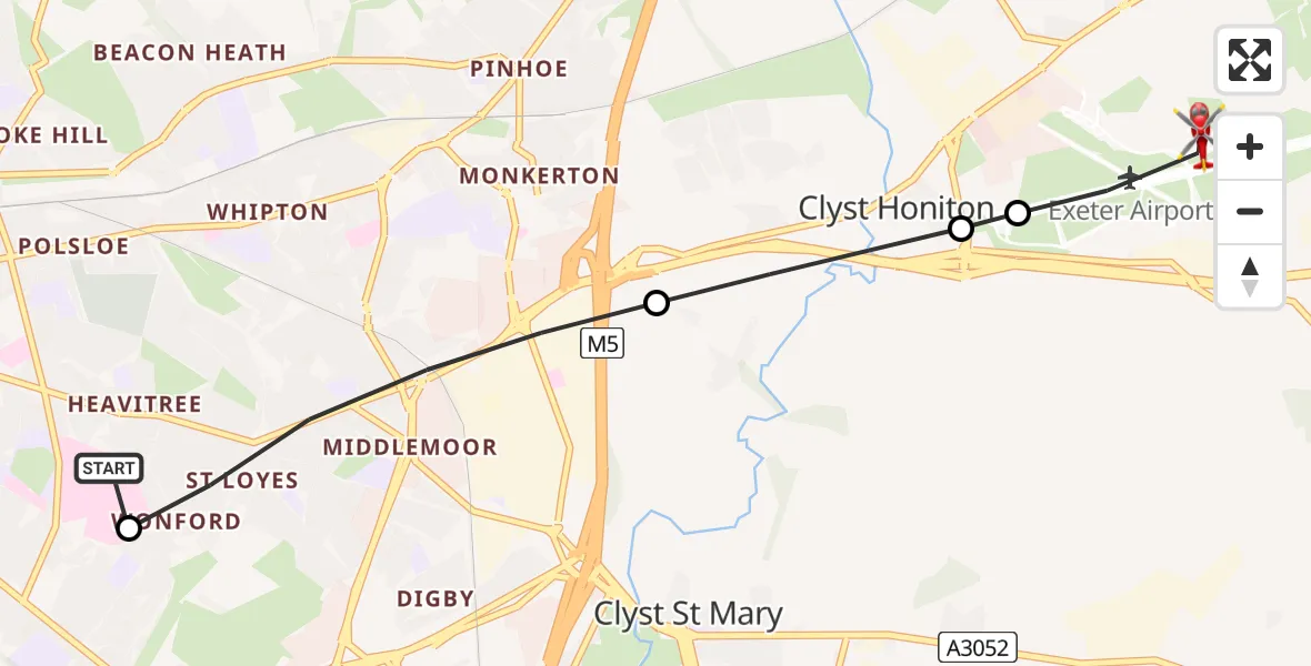 Routekaart van de vlucht: Air Ambulance Helicopter to Exeter International Airport, Exeter International Airport