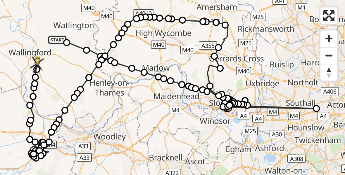 Routekaart van de vlucht: Police Helicopter to North Stoke, A4074