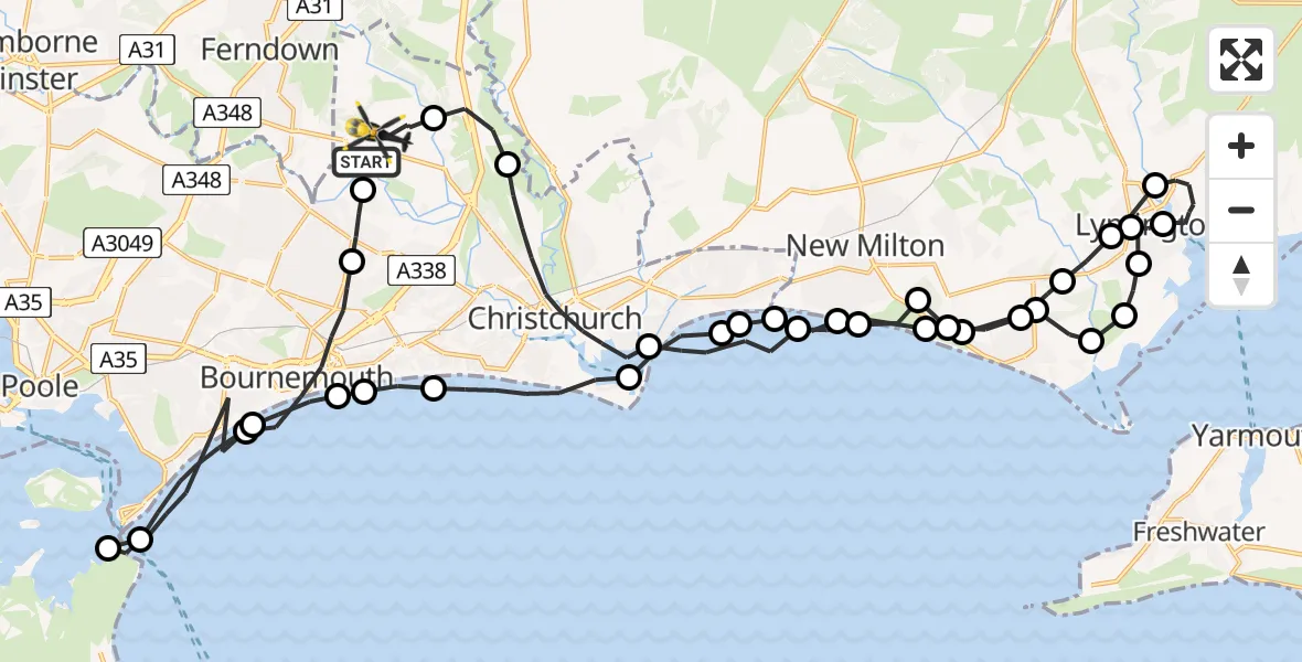Flight route map: Police Helicopter to Bournemouth Airport, Bournemouth Airport