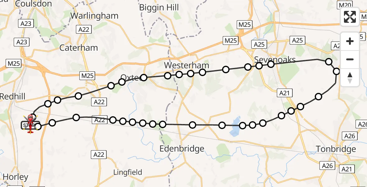 Routekaart van de vlucht: Air Ambulance Helicopter to Redhill Aerodrome, Redhill Aerodrome