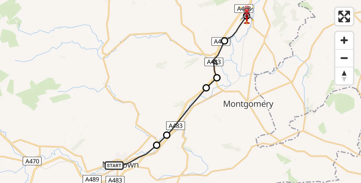 Routekaart van de vlucht: Air Ambulance Helicopter to Welshpool Airport, Welshpool Airport