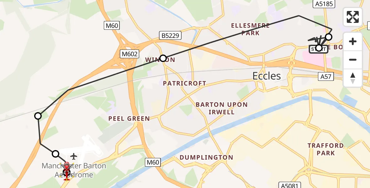 Flight route map: Air Ambulance Helicopter to Manchester Barton Aerodrome, Manchester Barton Aerodrome