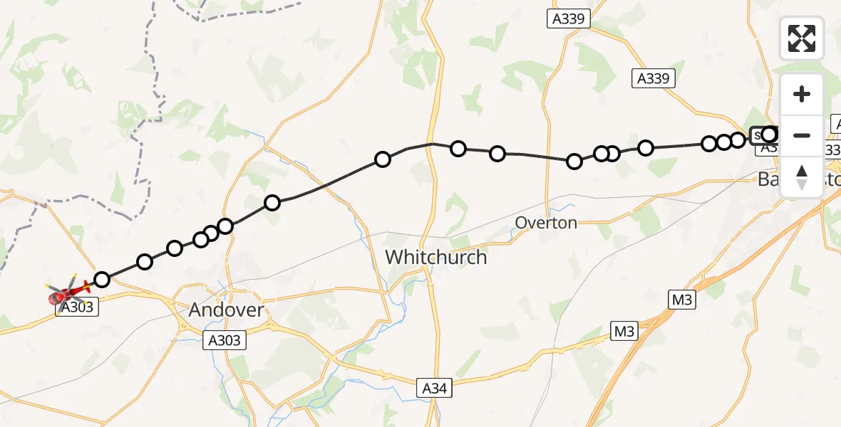 Routekaart van de vlucht: Air Ambulance Helicopter to Fyfield, Fyfield