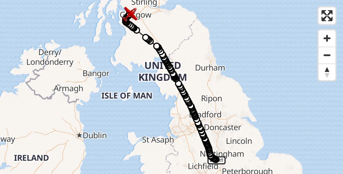 Flight route map: Air Ambulance Aircraft to Glasgow Airport, Glasgow Airport