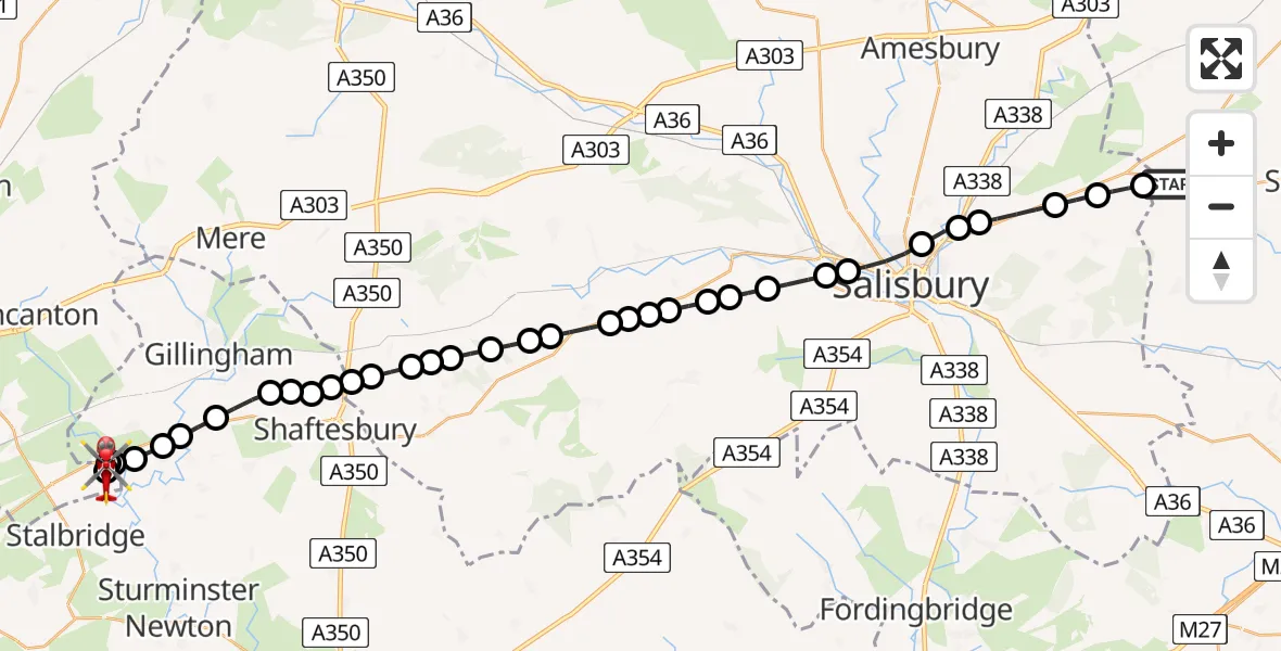 Flight route map: Air Ambulance Helicopter to Henstridge Airfield, Henstridge Airfield