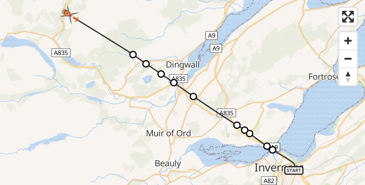 Routekaart van de vlucht: Coastguard Helicopter to Achterneed, A9