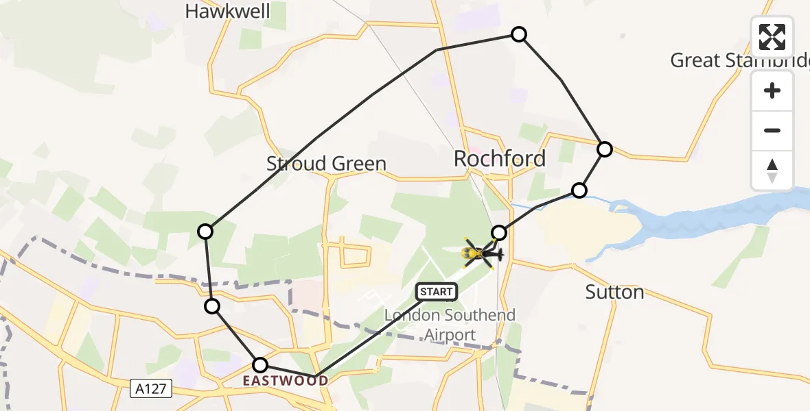 Flight route map: Police Helicopter to London Southend Airport, London Southend Airport
