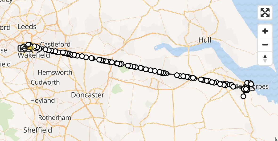 Routekaart van de vlucht: Police Helicopter to East Ardsley, M1