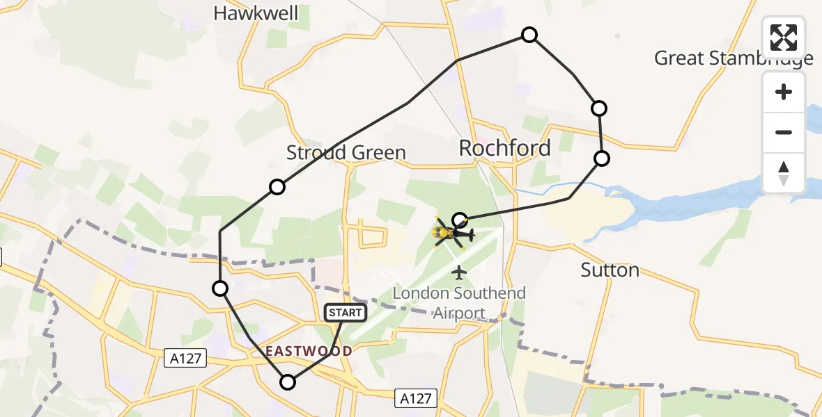 Flight route map: Police Helicopter to London Southend Airport, London Southend Airport