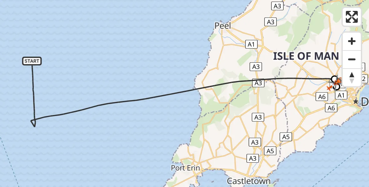 Routekaart van de vlucht: Coastguard Helicopter to Noble's Hospital Heliport, Noble's Hospital Heliport