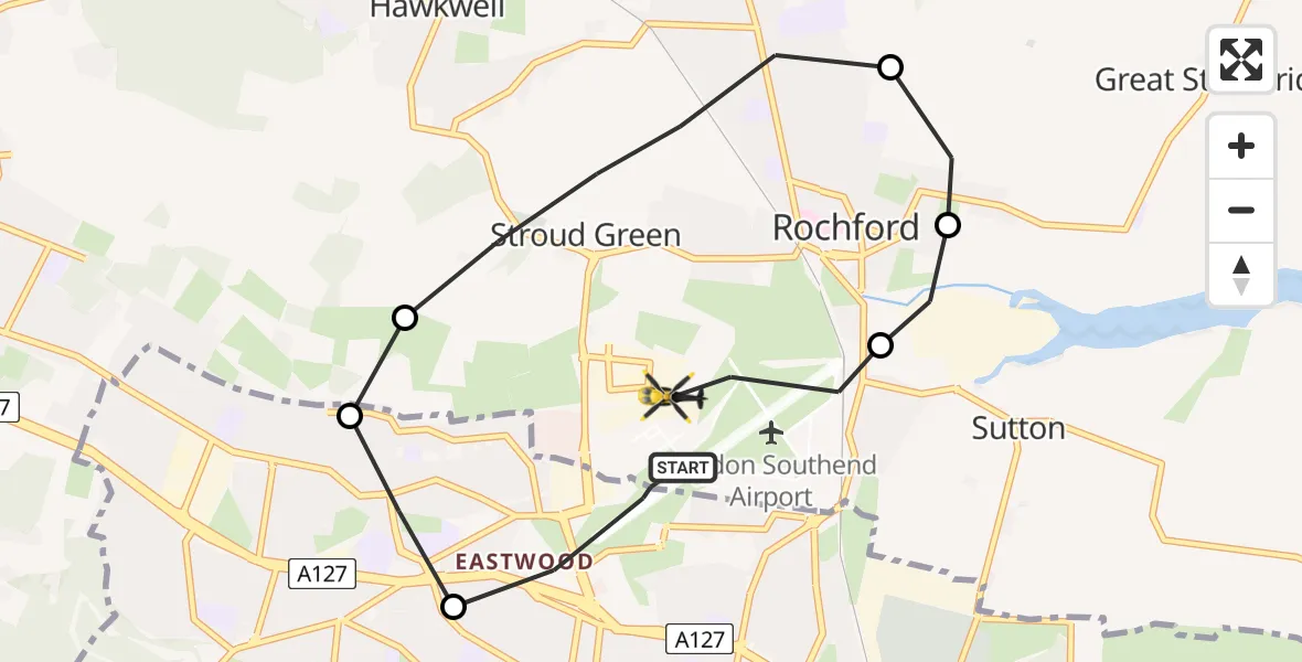 Flight route map: Police Helicopter to London Southend Airport, London Southend Airport