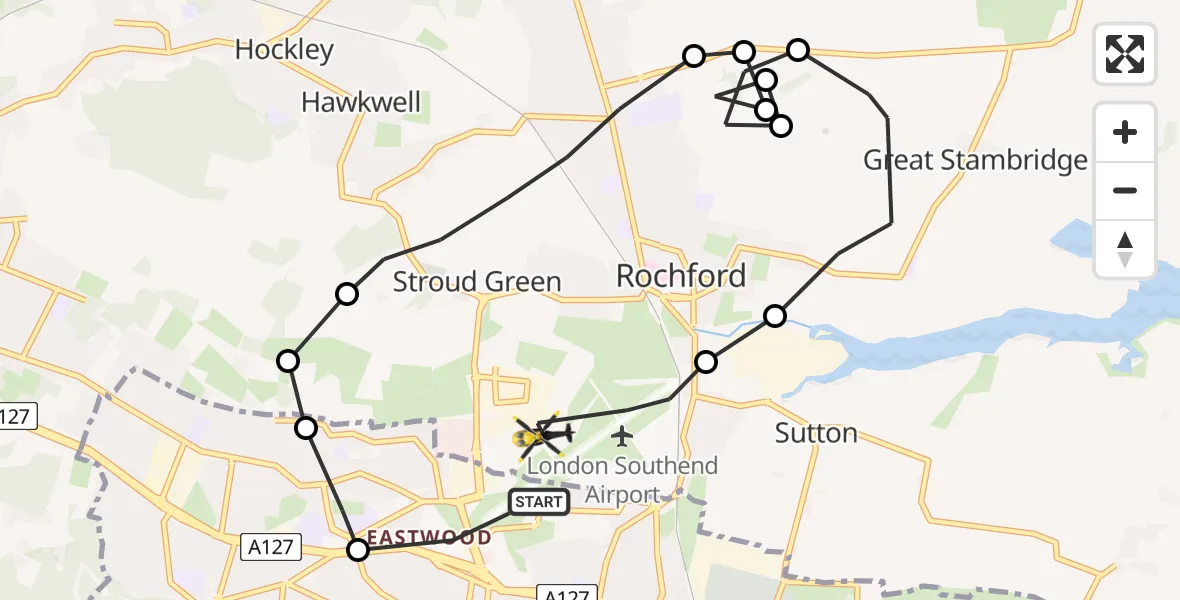 Flight route map: Police Helicopter to London Southend Airport, London Southend Airport