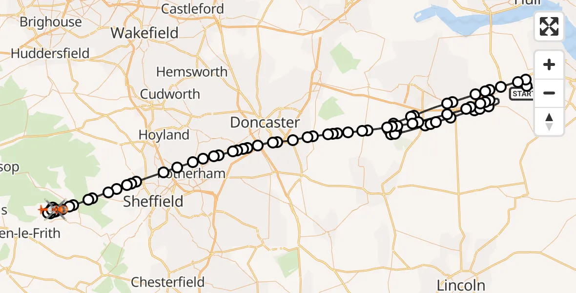 Flight route map: Coastguard Helicopter to Hope, Edale Road