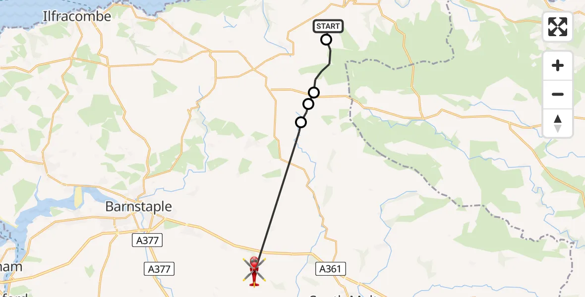 Routekaart van de vlucht: Air Ambulance Helicopter to Filleigh, Filleigh