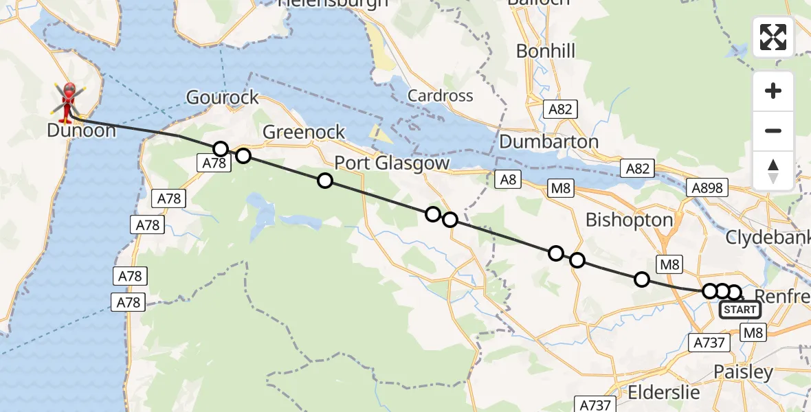 Flight route map: Air Ambulance Helicopter to Inner Seas, Inner Seas