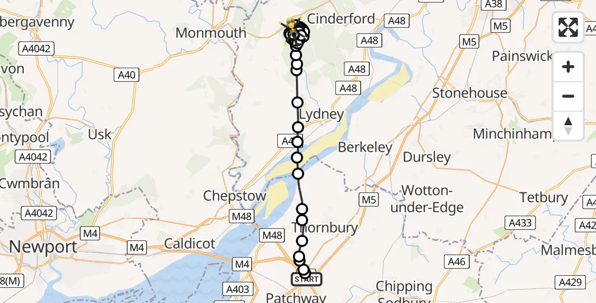Routekaart van de vlucht: Police Helicopter to Coleford, Mr. Rooty