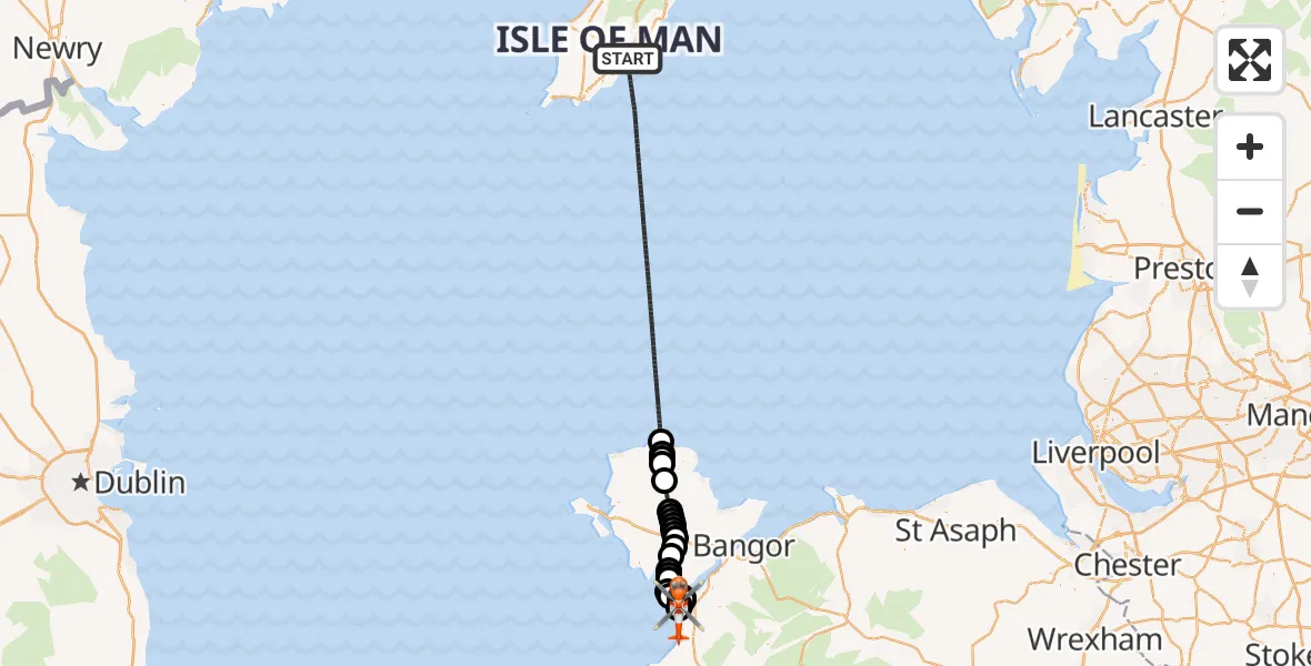 Flight route map: Coastguard Helicopter to Caernarfon Airport, Caernarfon Airport