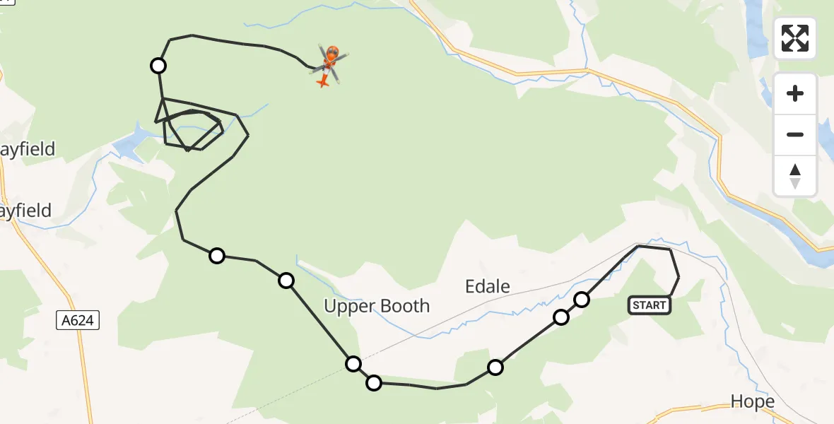 Routekaart van de vlucht: Coastguard Helicopter to High Peak, Snake Path