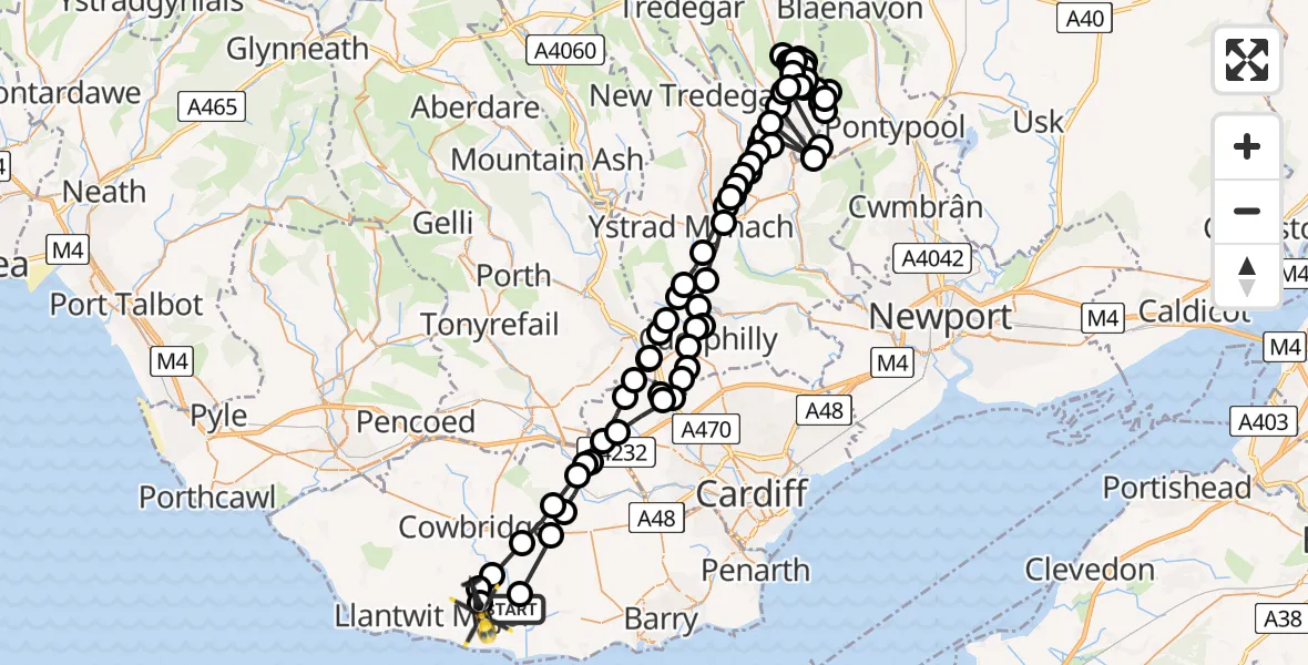 Flight route map: Police Helicopter to MOD St Athan, MOD St Athan