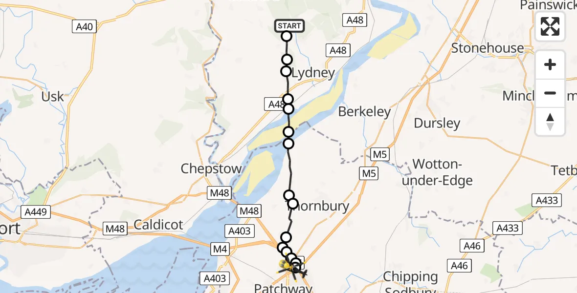 Routekaart van de vlucht: Police Helicopter to Almondsbury Helicopter Base, Almondsbury Helicopter Base