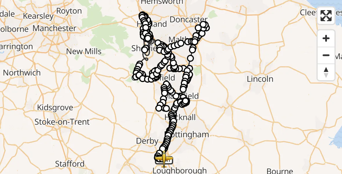 Flight route map: Police Aircraft to East Midlands Airport, East Midlands Airport