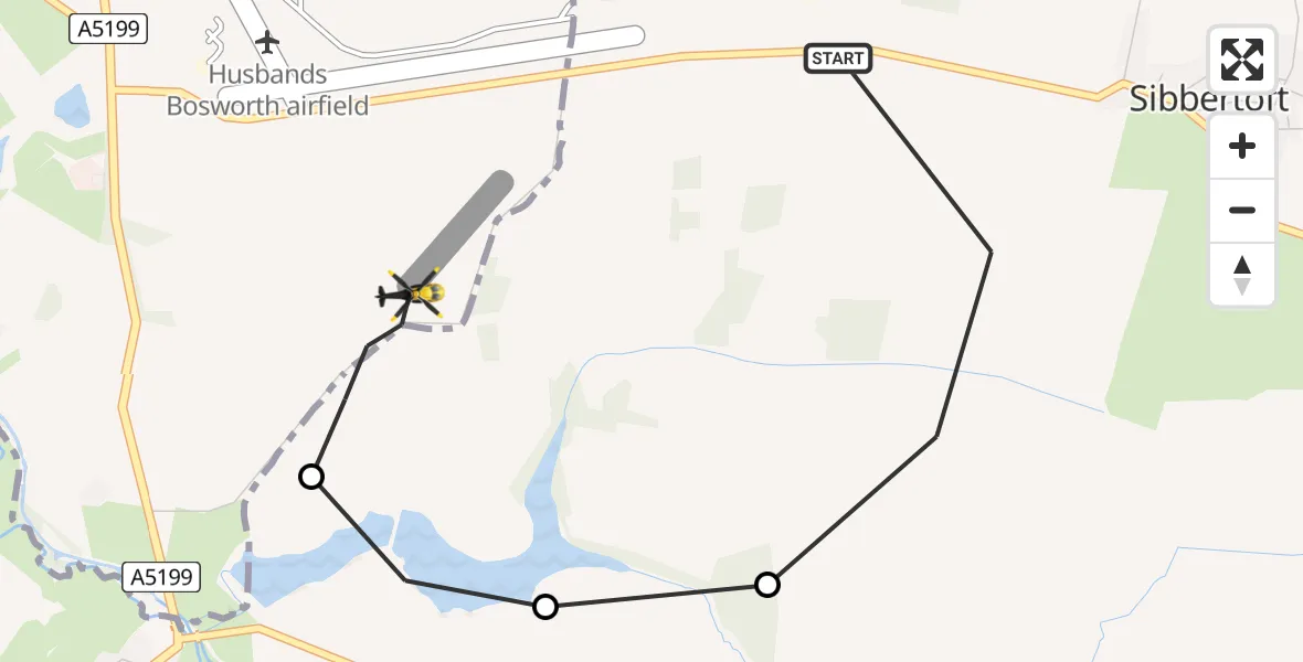 Flight route map: Police Helicopter to Harborough, Sulby Road