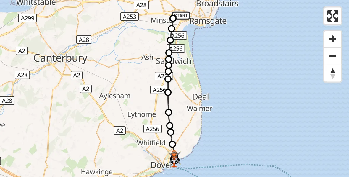 Routekaart van de vlucht: Coastguard Helicopter to Langdon Battery Heliport, Langdon Battery Heliport