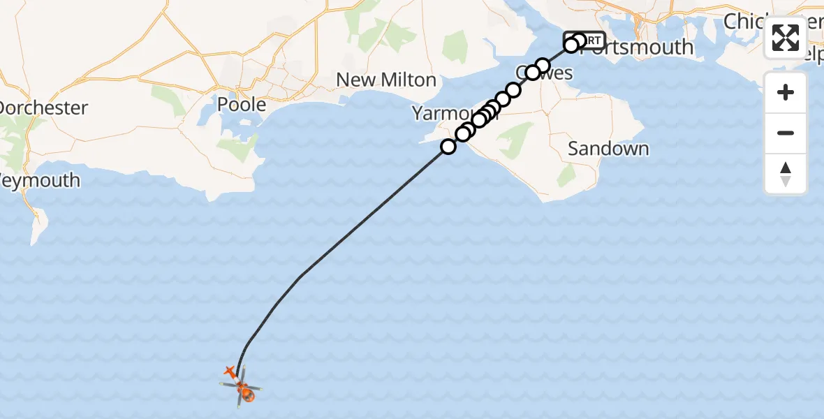 Flight route map: Coastguard Helicopter to English Channel, English Channel