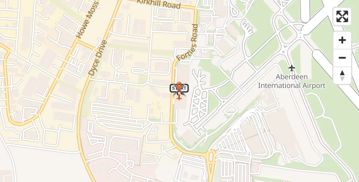 Flight route map: Coastguard Helicopter to Aberdeen International Airport, Aberdeen International Airport