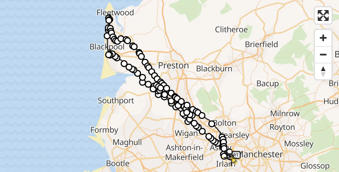 Flight route map: Police Helicopter to Manchester Barton Aerodrome, Manchester Barton Aerodrome