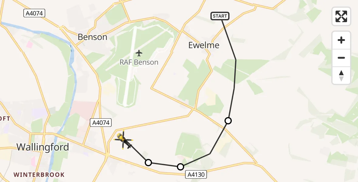Flight route map: Police Helicopter to Crowmarsh Gifford, Clack's Lane