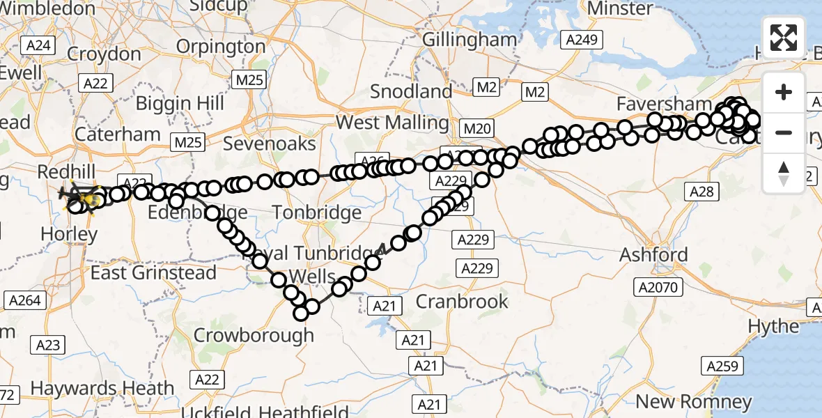 Flight route map: Police Helicopter to Redhill Aerodrome, Redhill Aerodrome