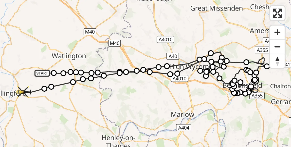 Routekaart van de vlucht: Police Helicopter to Crowmarsh Gifford, Clack's Lane