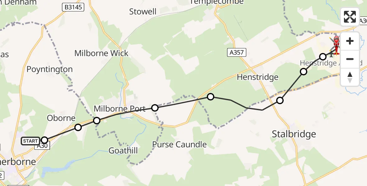 Routekaart van de vlucht: Air Ambulance Helicopter to Henstridge Airfield, Henstridge Airfield