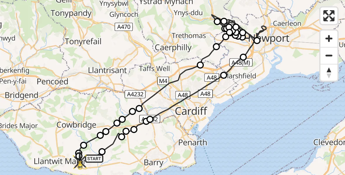 Flight route map: Police Helicopter to MOD St Athan, MOD St Athan