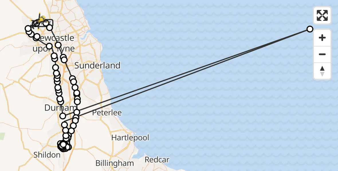 Flight route map: Police Helicopter to Newcastle International Airport, Newcastle International Airport
