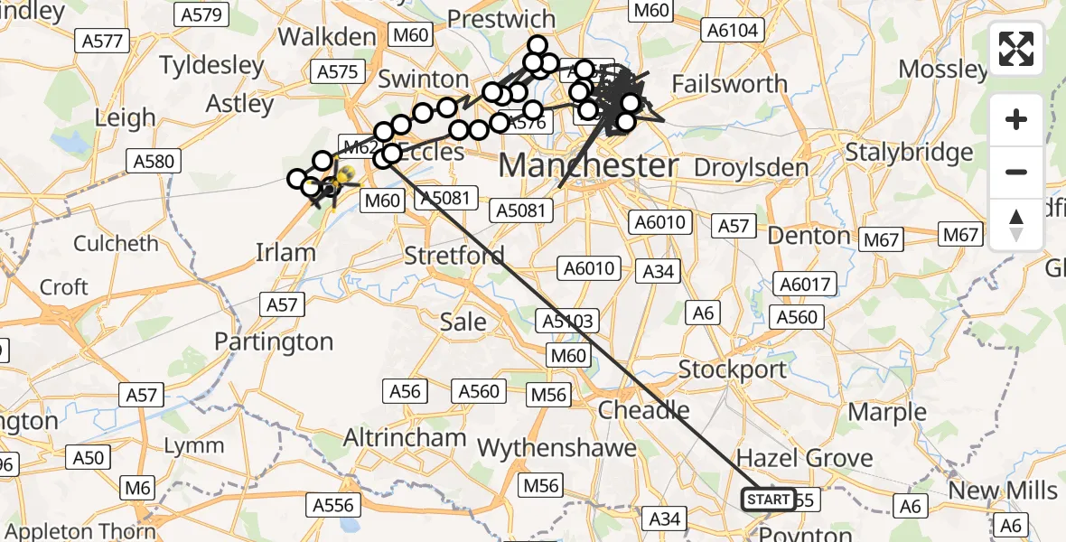 Routekaart van de vlucht: Police Helicopter to Manchester Barton Aerodrome, Manchester Barton Aerodrome