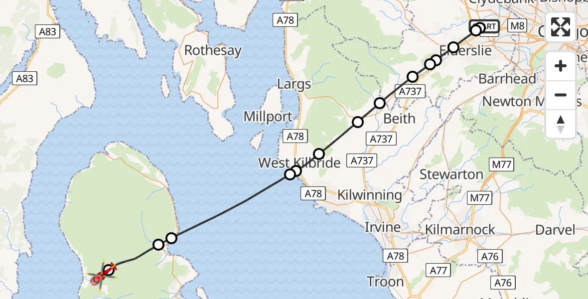 Routekaart van de vlucht: Air Ambulance Helicopter to Machrie, Machrie