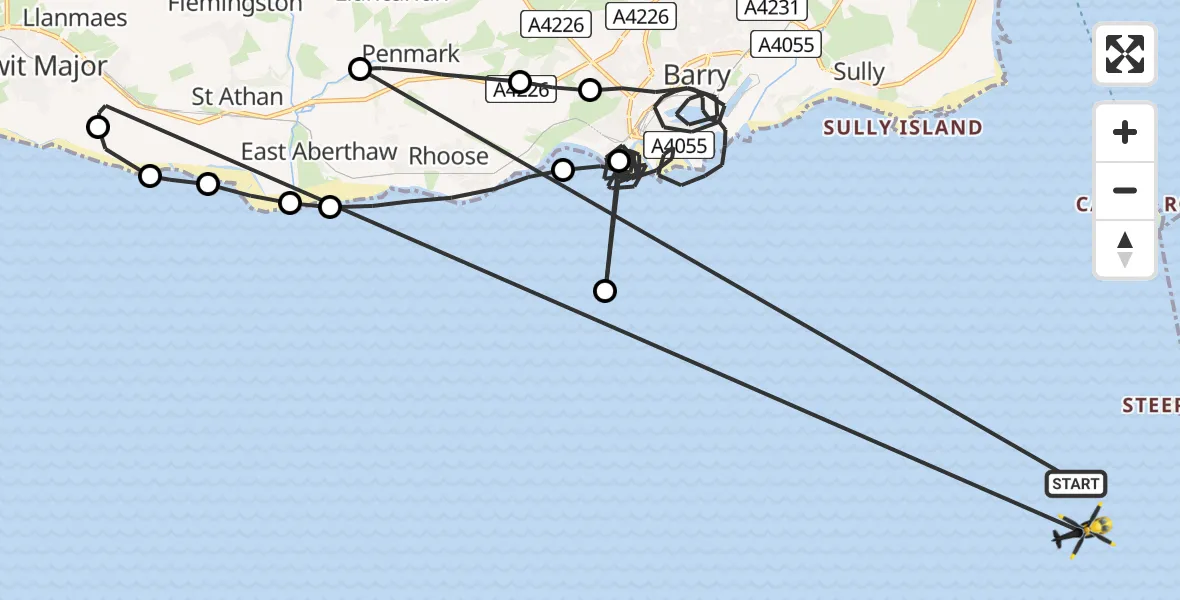 Flight route map: Police Helicopter to Bristol Channel, Bristol Channel