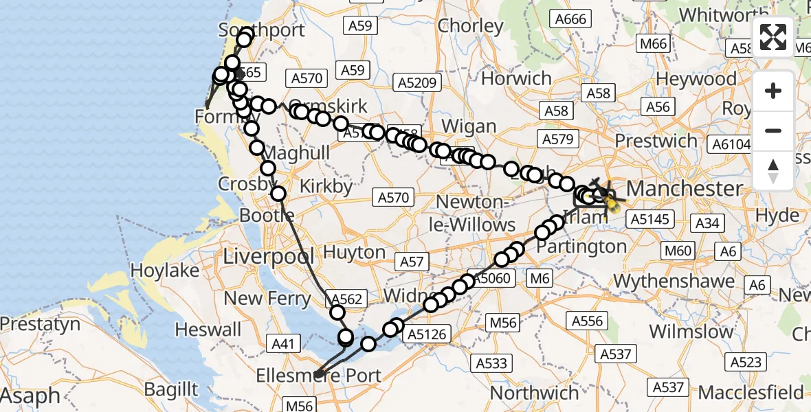 Flight route map: Police Helicopter to Manchester Barton Aerodrome, Manchester Barton Aerodrome