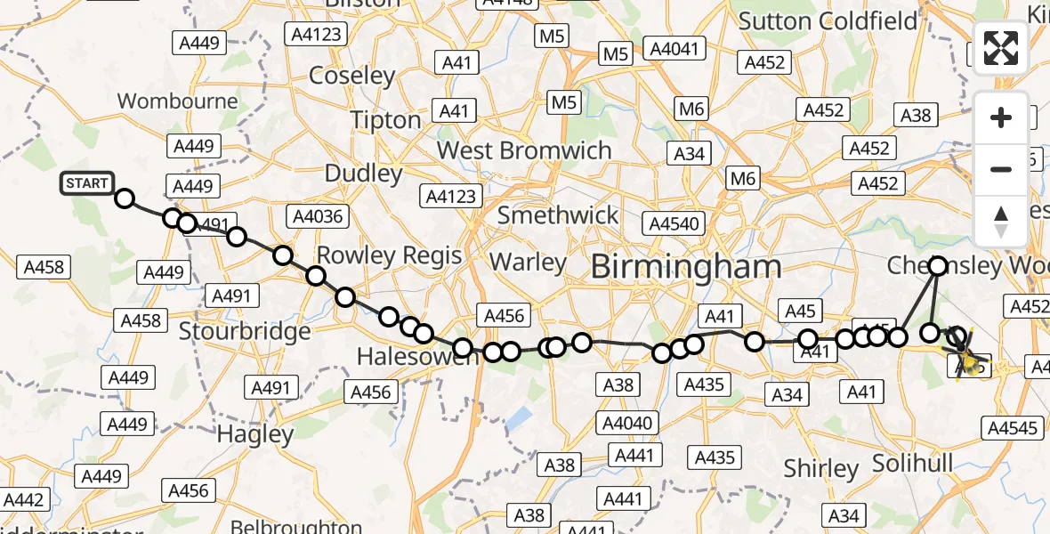Routekaart van de vlucht: Police Helicopter to Birmingham Airport, Birmingham Airport
