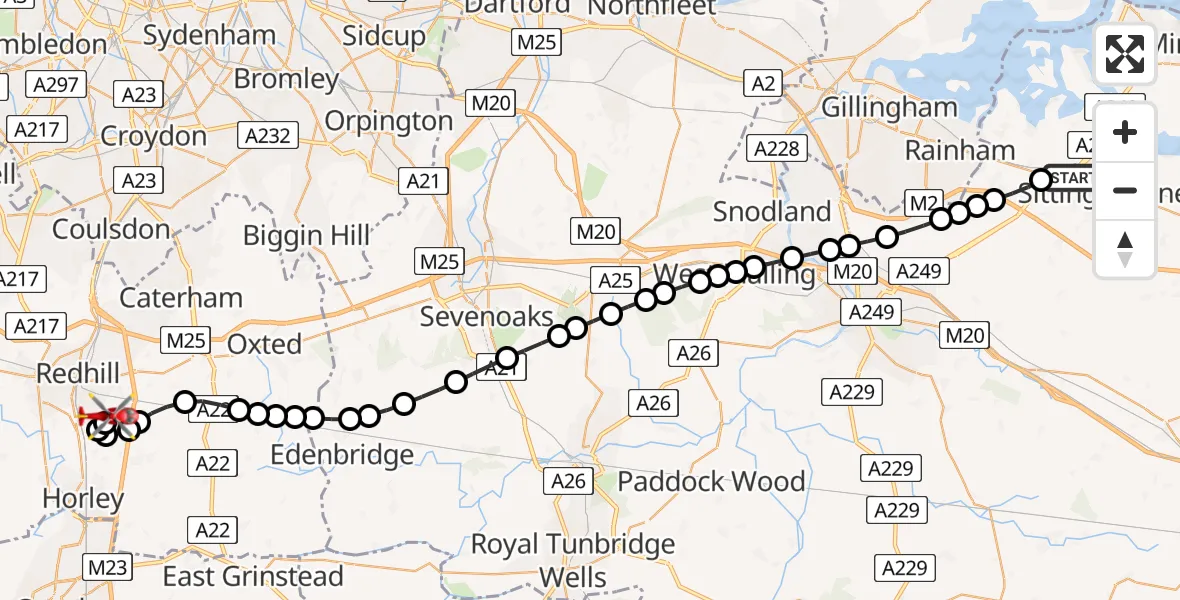Routekaart van de vlucht: Air Ambulance Helicopter to Redhill Aerodrome, Redhill Aerodrome