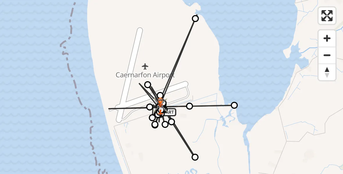 Flight route map: Coastguard Helicopter to Caernarfon Airport, Caernarfon Airport