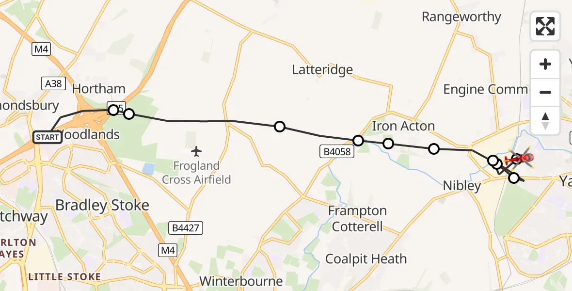 Flight route map: Air Ambulance Helicopter to Yate, Parnall Crescent