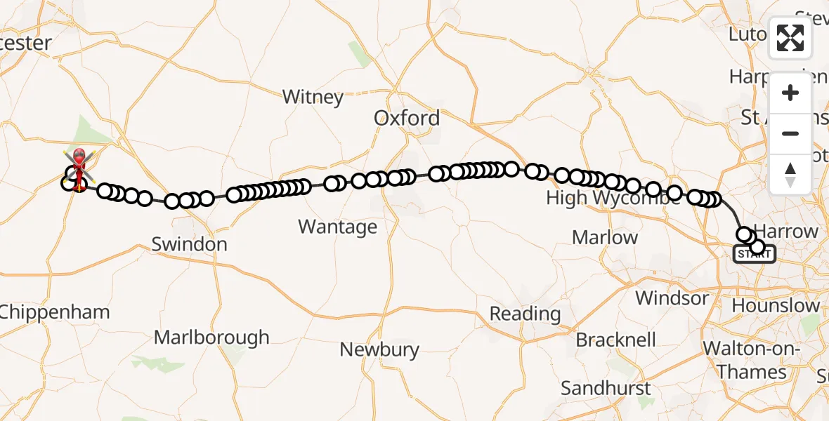 Flight route map: Air Ambulance Helicopter to Cotswold Airport, Cotswold Airport