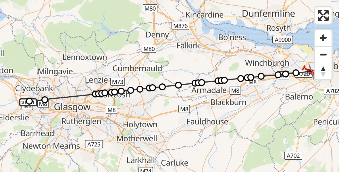 Flight route map: Air Ambulance Helicopter to City of Edinburgh, Gylemuir Road